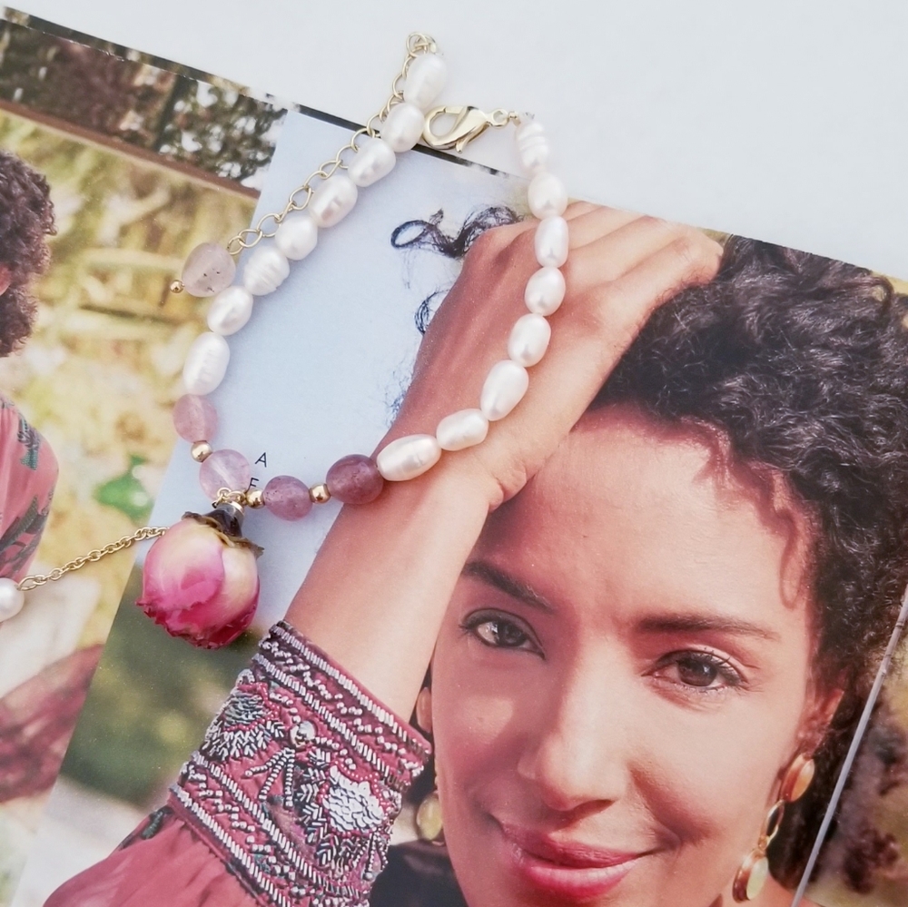 Gold Plated Eternal Flower Natural Freshwater Pearls Charm Bracelets - Picture 2 of 15